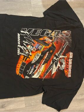 Hanes Black Graphic Tee with Orange & Red Racing Print